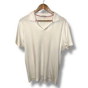 Tom James White Knit Polo Shirt Size M